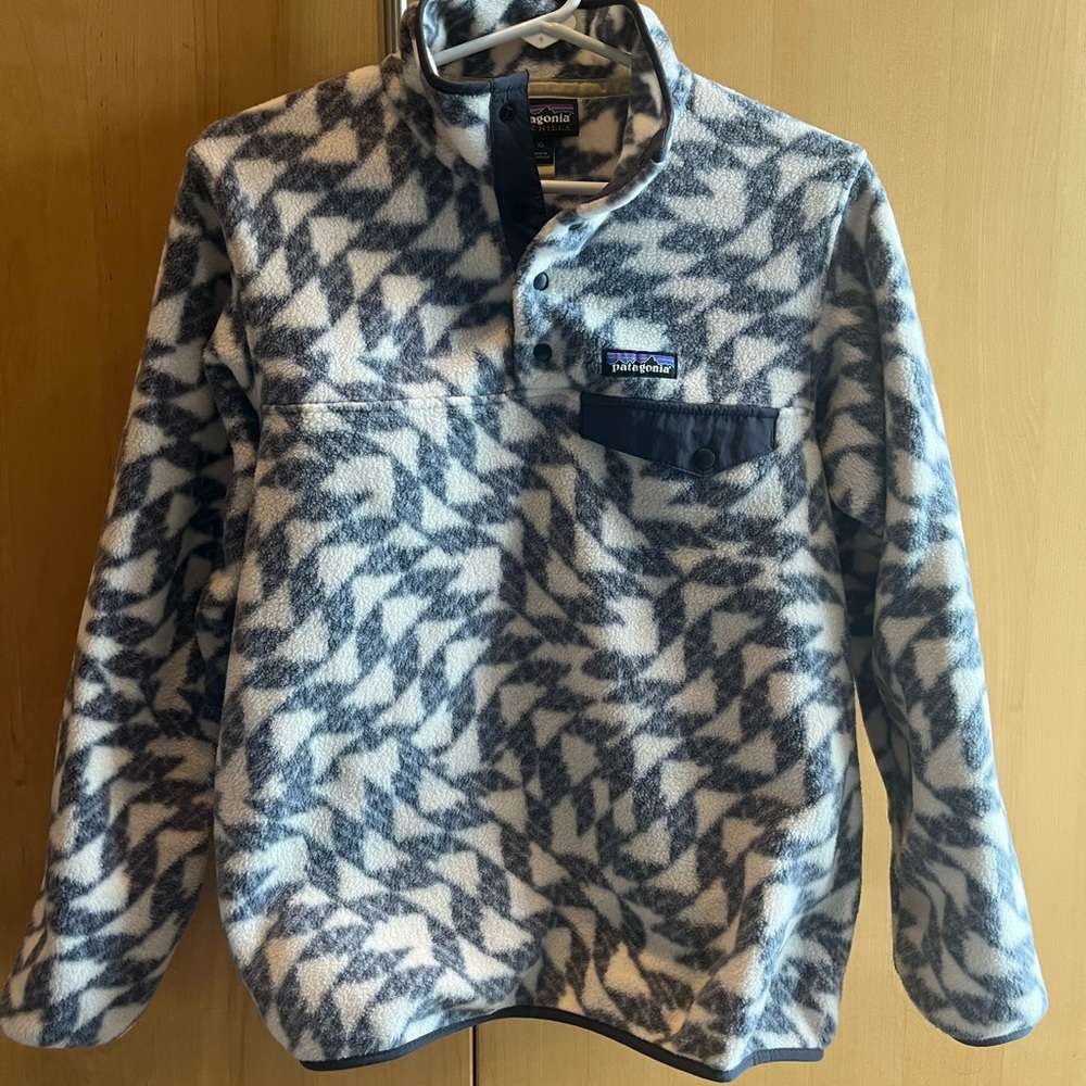 Patagonia Blue and White Crewneck Sweater